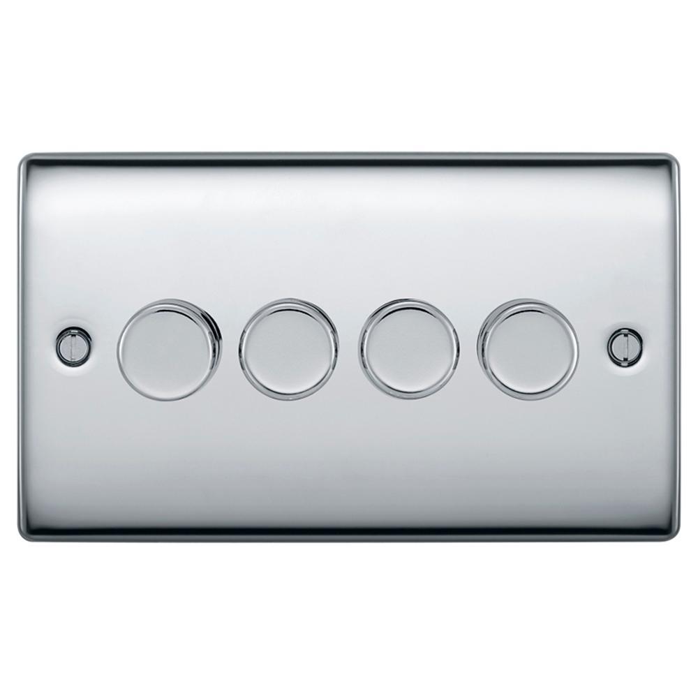 BG Brushed Steel 400W 4 Gang 2 Way Push Dimmer - NBS84P