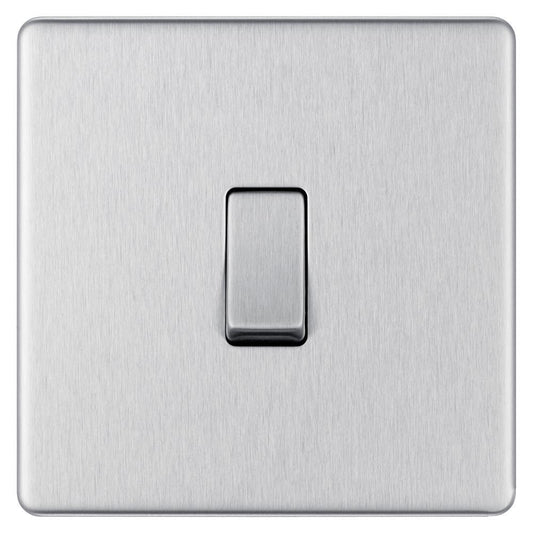 Bg Brushed Steel 10AX 1 Gang 2 Way Plate Switch - Screwless Flatplate