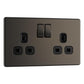 BG FBN22B 13A 2 Gang Double Pole Switched Socket - Screwless Flatplate - Black Nickel