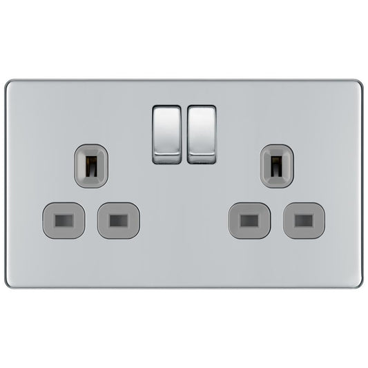 BG FPC22G 13A 2 Gang Double Pole Switched Socket - Screwless Flatplate - Polished Chrome