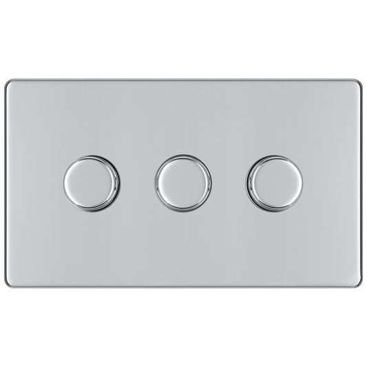 BG FPC83P 400W 3 Gang 2 Way Push Dimmer - Screwless Flatplate - Polished Chrome