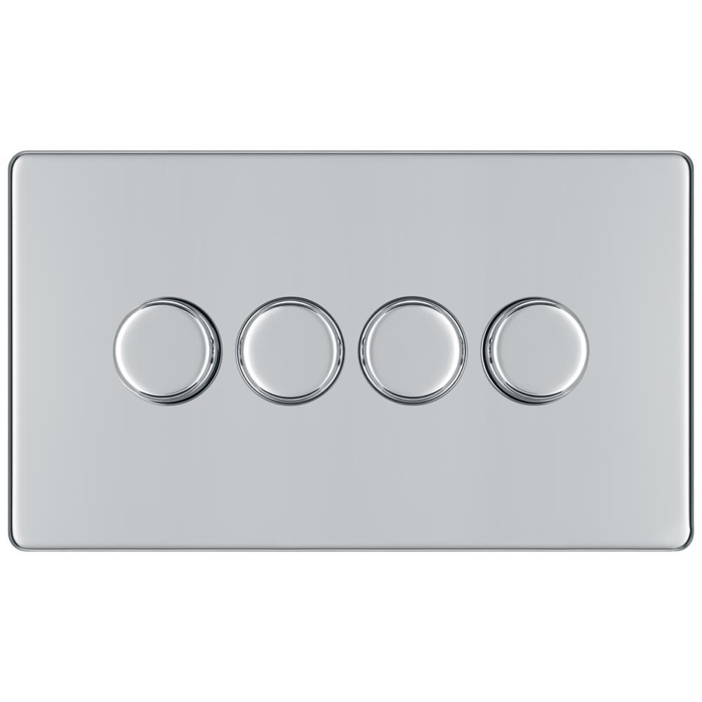 BG FPC84P 400W 4 Gang 2 Way Push Dimmer - Screwless Flatplate - Polished Chrome