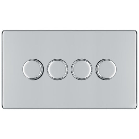 BG FPC84P 400W 4 Gang 2 Way Push Dimmer - Screwless Flatplate - Polished Chrome