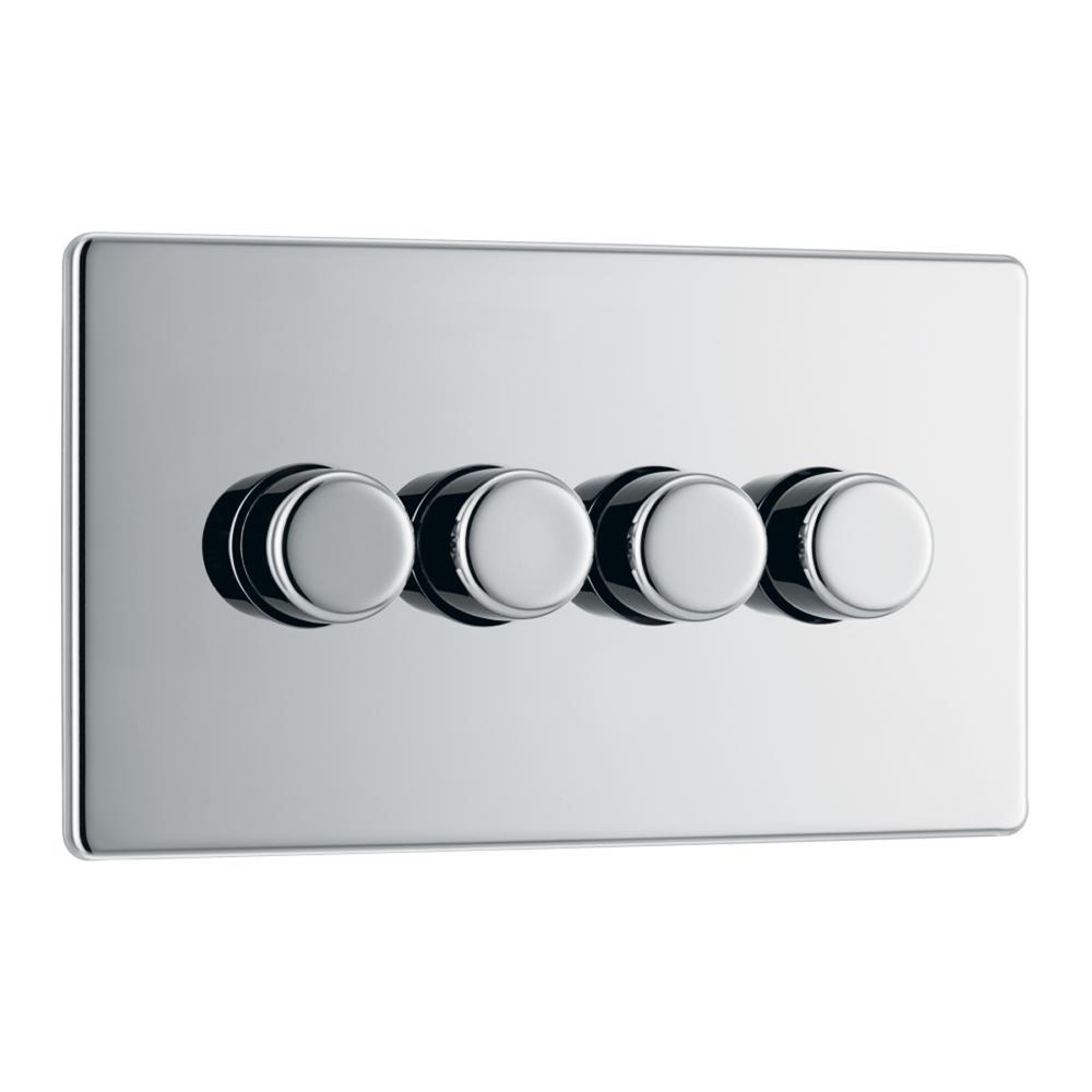 BG FPC84P 400W 4 Gang 2 Way Push Dimmer - Screwless Flatplate - Polished Chrome